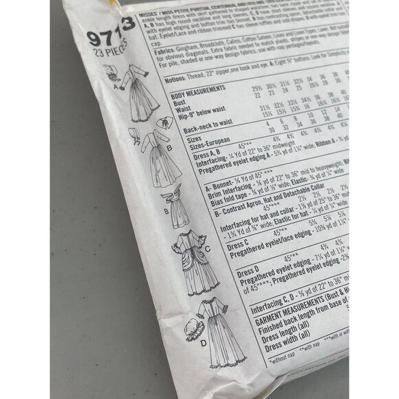 Simplicity 9713 Sewing Pattern Size 16-20 Puritan Pioneer 18th 19th Century - Picture 3 of 6